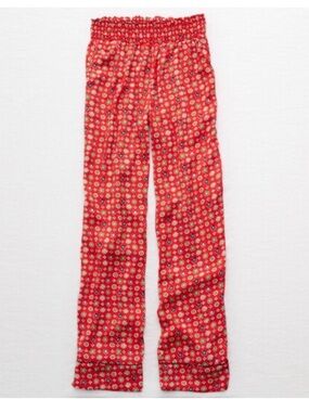 aerie Red Floral Smocked-Waist Flare Pants